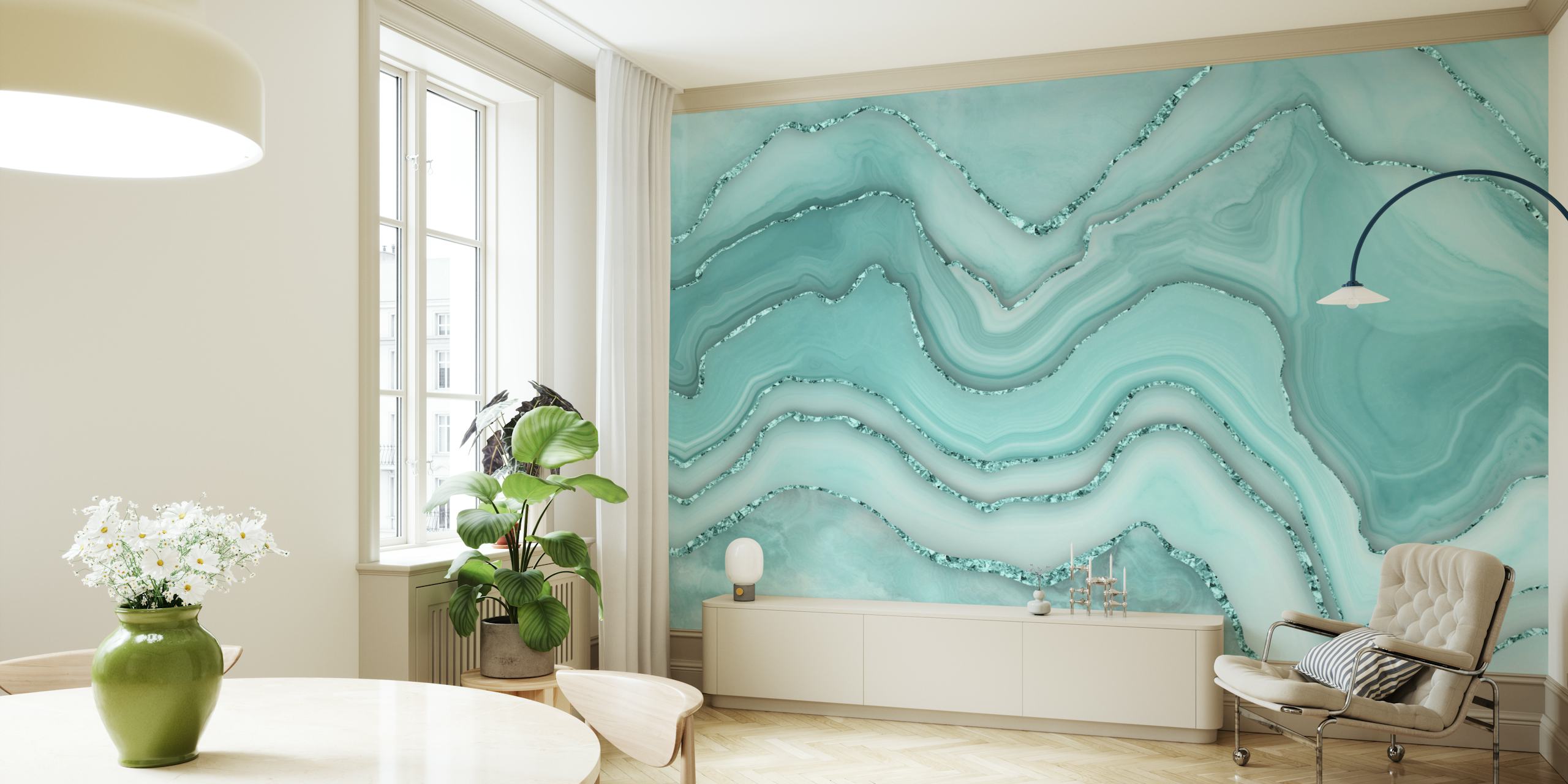 Elegante marmer chique turquoise munt behang